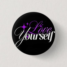 Love Yourself Purple & White Script Button