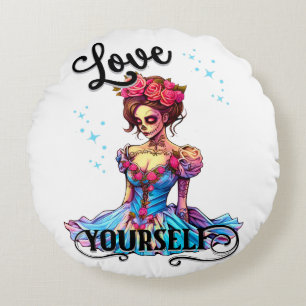 Love Yourself Sugar Skull Round Pillow