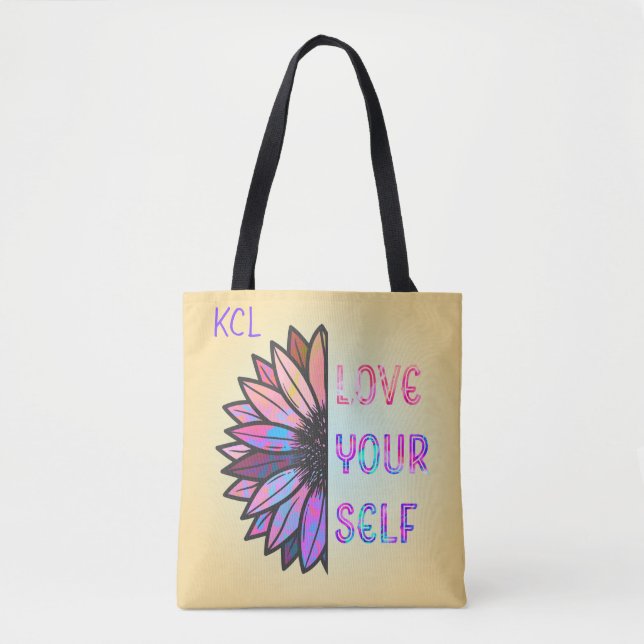 Love Yourself Sunflower Personalized Inspirational Tote Bag (Front)