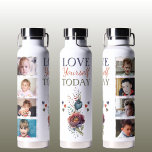 Love yourself today 8 photo floral water bottle<br><div class="desc">Stay hydrated in style with our Zazzle copper vacuum insulated bottle! Adorned with the inspiring quote "love yourself today, " this bottle features beautiful flowers, charming love hearts, and spaces for 8 of your favourite photos. Perfect for keeping your drinks hot or cold for hours, this bottle is as functional...</div>