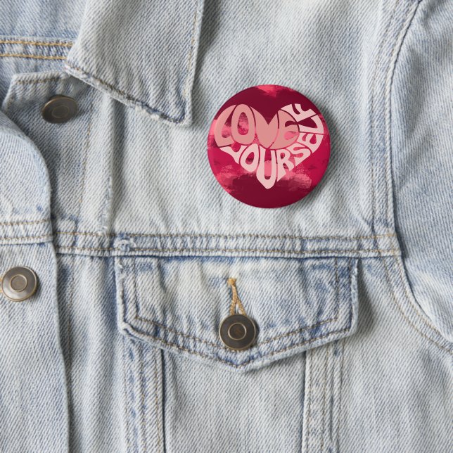 Love Yourself Two-Tone Pink Heart Word 2 Inch Round Button (In Situ)