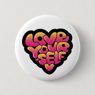 Love Yourself Typography Heart Sticker  2 Inch Round Button