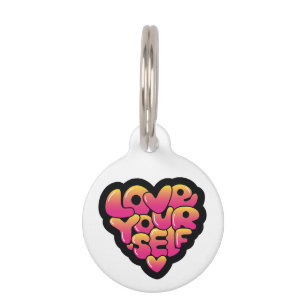 Love Yourself Typography Heart Sticker  Pet Tag