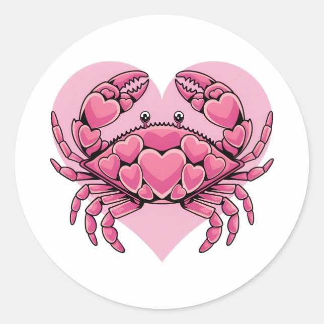 Loveable Cancer Crab With a Heart Classic Round Sticker (Front)