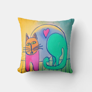 Loveable Cat Abstract Art Throw Pillow