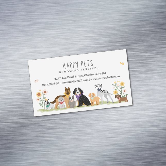 Loveable Happy Pet Family Pet Care, Grooming Magnetic Business Card (In Situ)