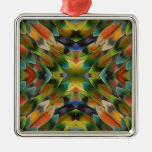 Lovebird feather kaleidoscope metal ornament