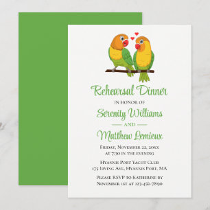 Lovebird Green Yellow Love Birds Rehearsal Dinner Invitation