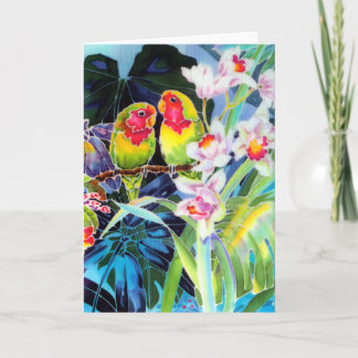 LOVEBIRD Greeting CARD with Orchids