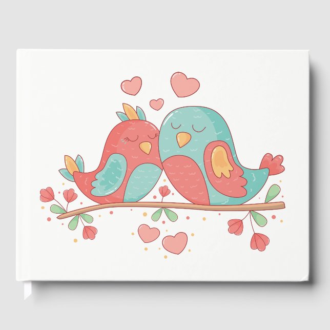 Lovebird Pink & Blue Wedding Bridal Shower Birds Guest Book (Front)