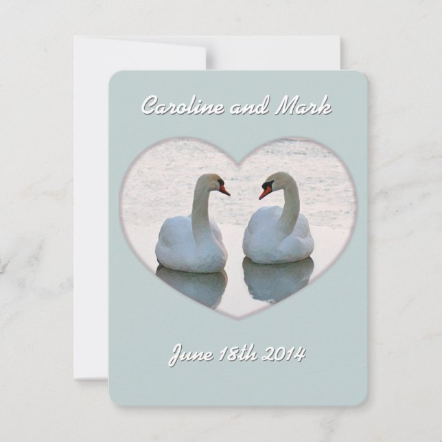 Lovebird Swans in Heart Gazing Wedding Invitation (Front)