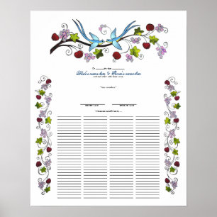 Lovebirds, 120 Guests Quaker Wedding Certiicate Poster