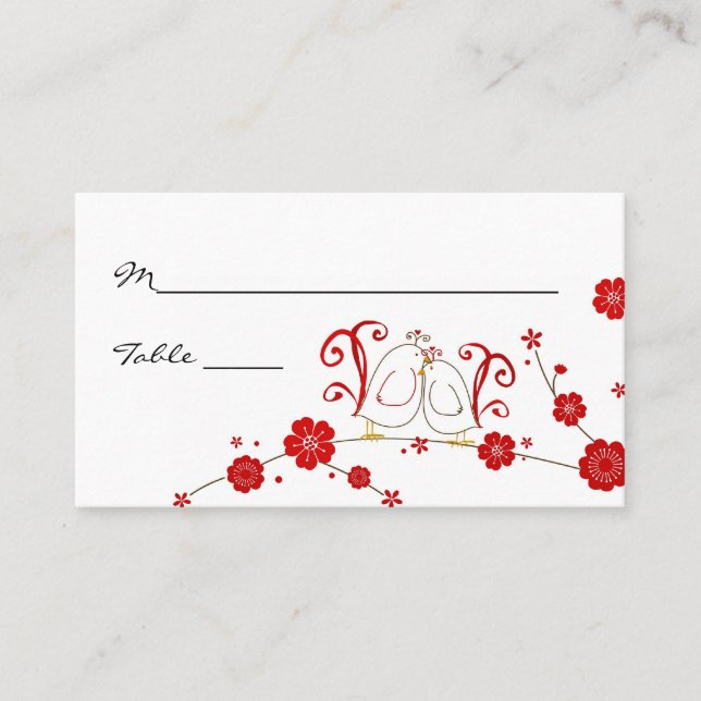 Lovebirds and Cherry Blossoms Place Cards (Front)