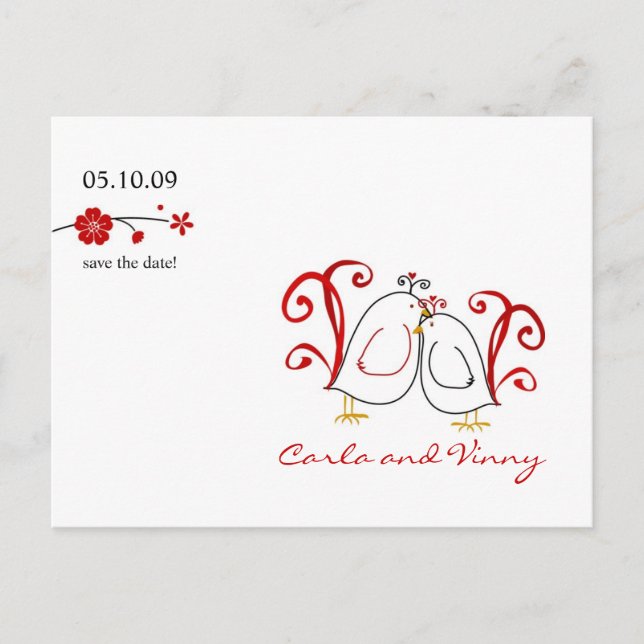 Lovebirds and Cherry Blossoms Save the Date Card (Front)