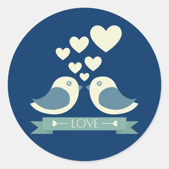 Lovebirds and Hearts Blue Love Sticker / Seal (Front)