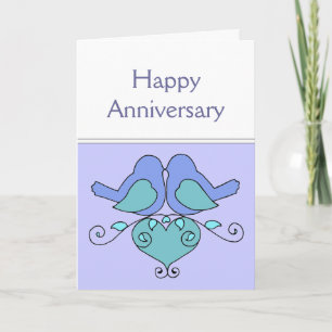 Lovebirds  Anniversary Birds with Floral Heart Card