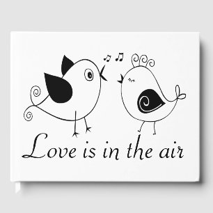 Lovebirds Black White Wedding Birds Bridal Shower Guest Book