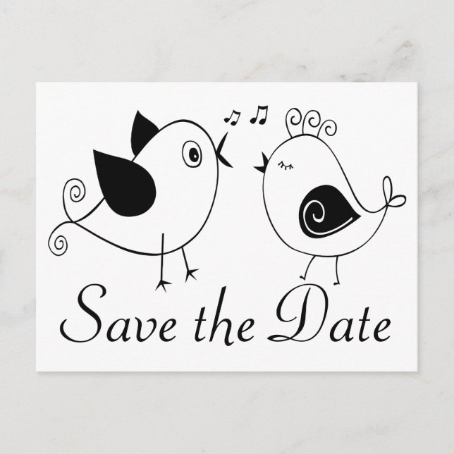 Lovebirds Black White Wedding Save The Date Postcard (Front)