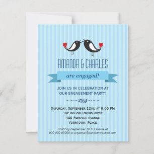 Lovebirds Blue Engagement Party Invitation