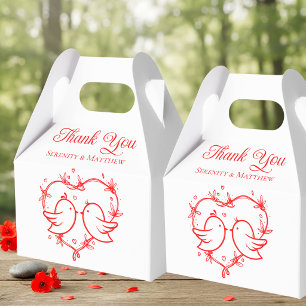 Lovebirds Boho Red Heart Garden Thank You Wedding Favor Box