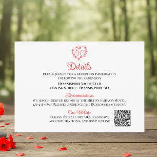 Lovebirds Boho Red Heart Wedding Details Enclosure Card