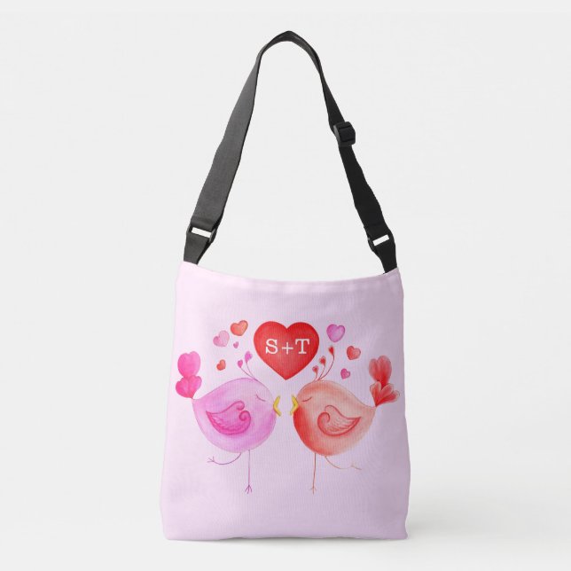 Lovebirds coeur aquarelle art sac fourre-tout pers (Devant)