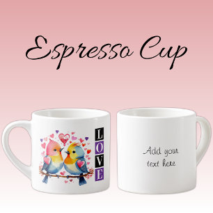 Lovebirds custom text purple espresso cup