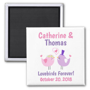 Lovebirds Cute Pink Purple Wedding Favour Magnet