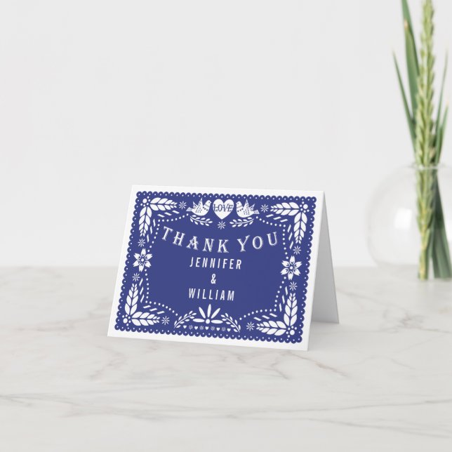 Lovebirds dark blue wedding Thank You (Front)