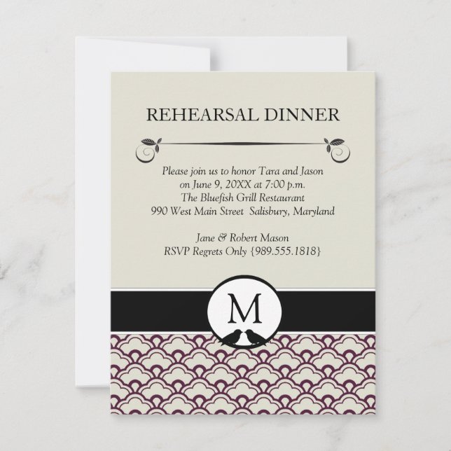 Lovebirds Dîner de répétition Mariage Invitations (Devant)