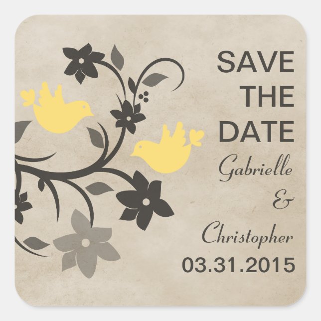 Lovebirds floral jaune Enregistrer les stickers Da (Devant)