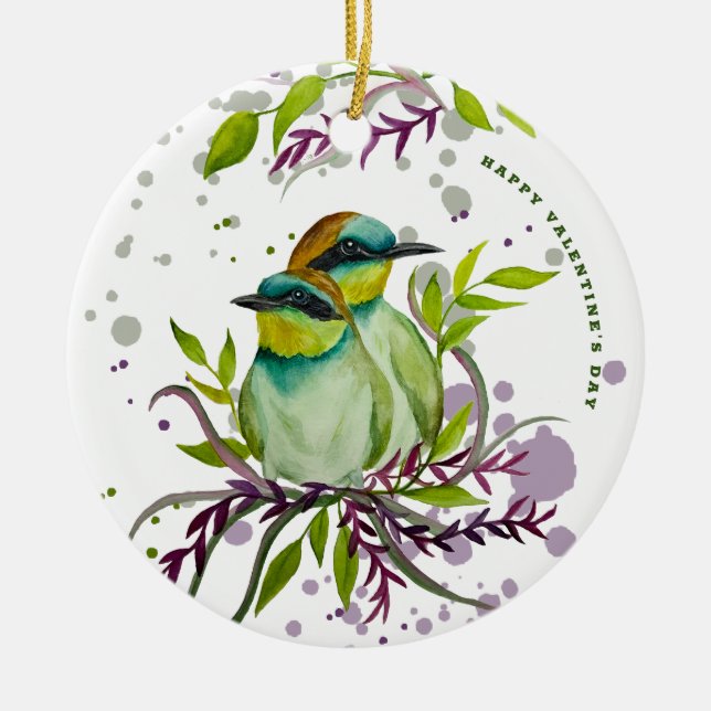 Lovebirds for Valentine's Day Ceramic Ornament (Front)
