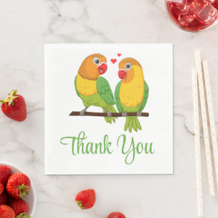 Lovebirds Green Love Birds Thank You Wedding Napkin