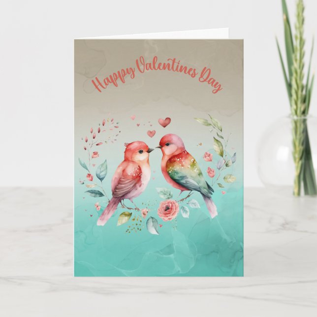 Lovebirds in Bloom: Happy Valentine's Day greeting Card (Front)