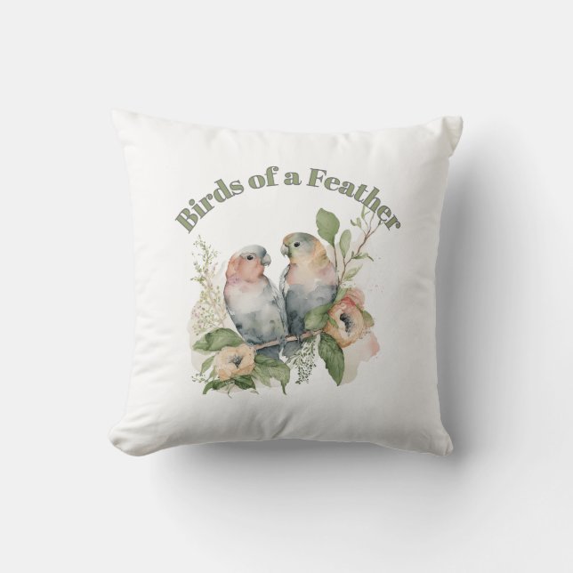 Lovebirds in Pastel Watercolors Throw Pillow (Front)