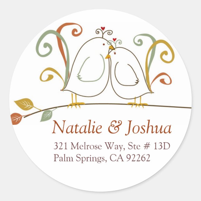 Lovebirds in the Fall Classic Round Sticker (Front)