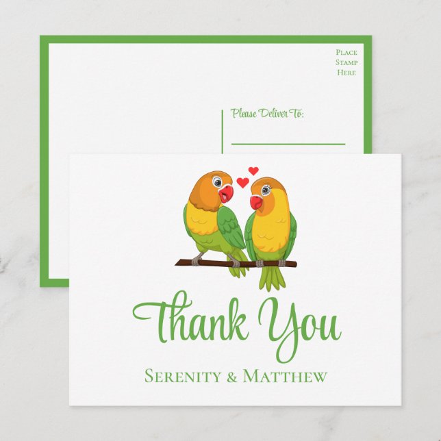 Lovebirds Love Birds Wedding Thank You  Postcard (Front/Back)