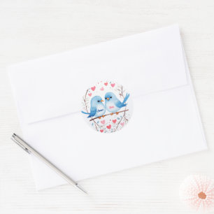 Lovebirds Love: Personalized Valentine's Day  Classic Round Sticker