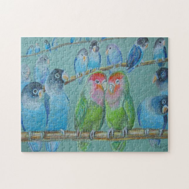 Lovebirds oil pastel jigsaw puzzle (Horizontal)