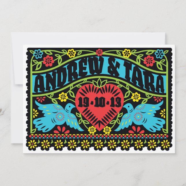 Lovebirds Papel Picado Faire-part de mariage (Devant)