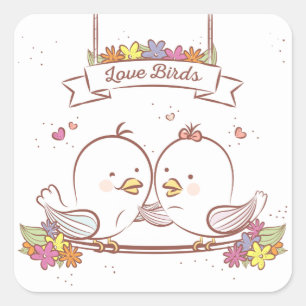 Lovebirds Pink And Brown Wedding Love Square Sticker