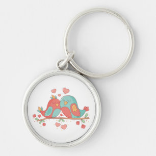 Lovebirds Pink & Blue Turquoise Wedding Love Keychain