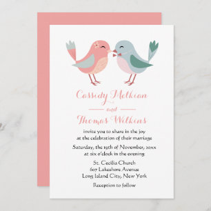 Lovebirds Pink & Blue Wedding Birds Invitation