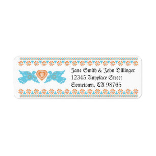 Lovebirds Return Address Label - Aqua & Orange