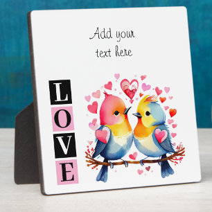 Lovebirds romantic custom text valentine pink plaque