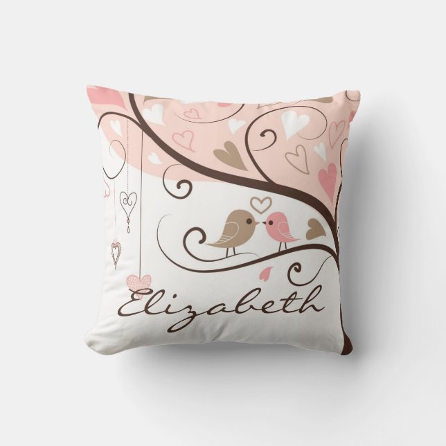 Lovebirds rose et Brown Coussin personnalisé (Recto)