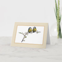 Lovebirds sitting on a cherry blossom branch beige