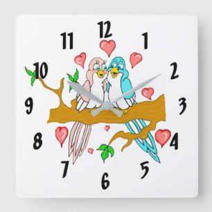Lovebirds Square Wall Clock