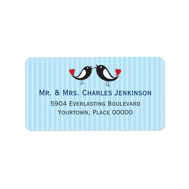 Lovebirds Striped Blue Address Label (Front)