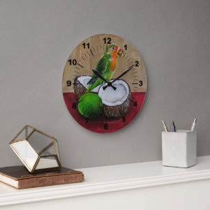 Lovebird's Tropical Field Painting by Alfred Fox Large Clock